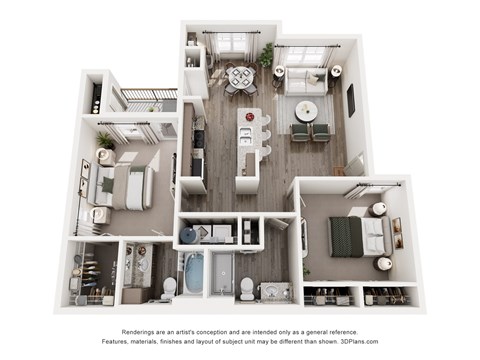 Floor plan for 2 beds, 2 baths, 1024 sqft